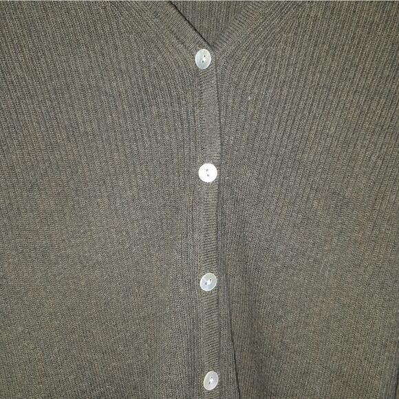 Olive Green Ribbed Shell Buttons Cardy - Picture 2 of 3